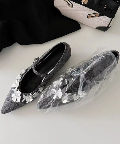 Sangle élégante en coton gris à motif floral épais avec boucle en tissu épissée