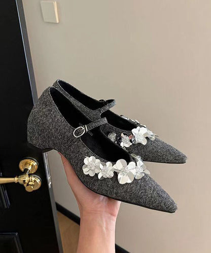 Sangle élégante en coton gris à motif floral épais avec boucle en tissu épissée