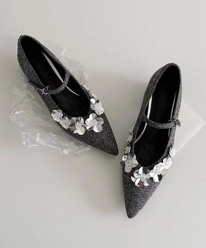 Sangle élégante en coton gris à motif floral épais avec boucle en tissu épissée