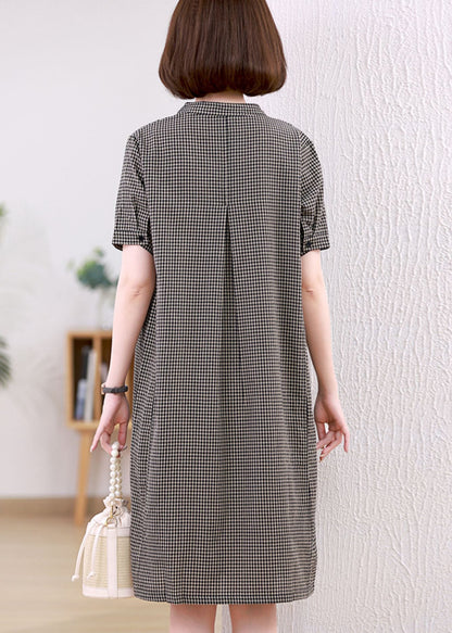 Kleider Stand Plaid Leinen Kragen Grau Mid Summer