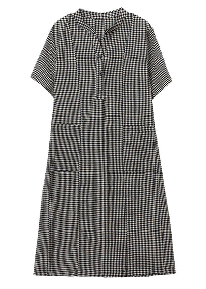 Kleider Stand Plaid Leinen Kragen Grau Mid Summer