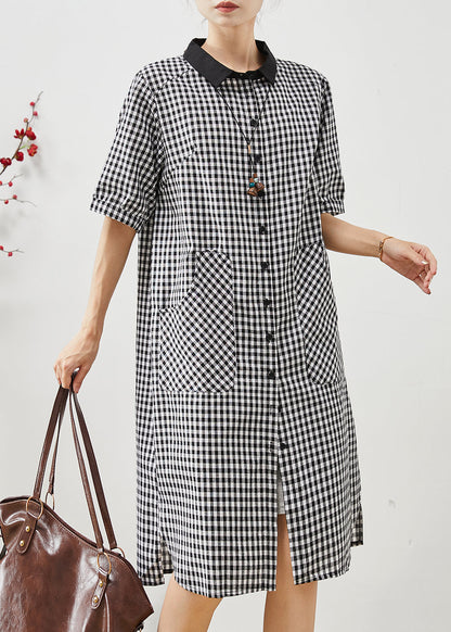 Robe chemise en lin à carreaux gris surdimensionnée pour l'été AP1070