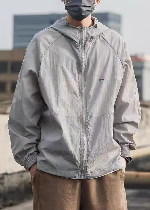 Taschen Sommer Herren Kapuzen Kordelzug Mantel 50+ Grau UPF