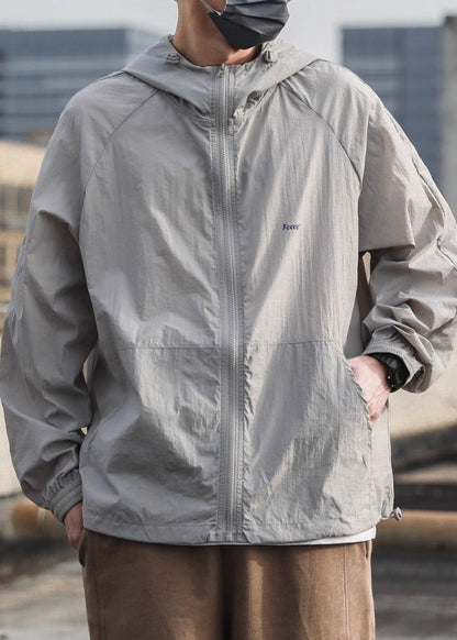 Taschen Sommer Herren Kapuzen Kordelzug Mantel 50+ Grau UPF