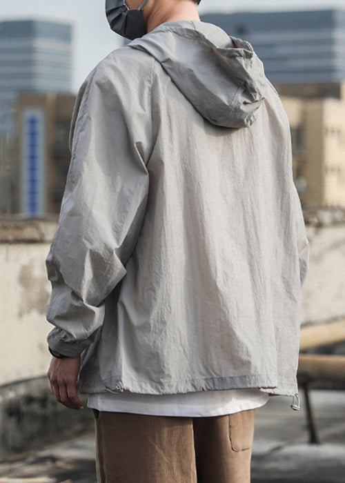 Taschen Sommer Herren Kapuzen Kordelzug Mantel 50+ Grau UPF