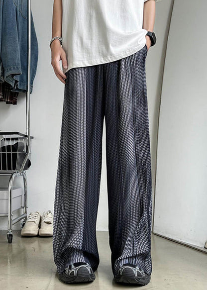 Pantalon d'été en soie élastique gris patchwork avec poches pour homme