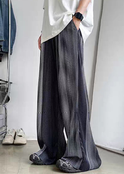 Pantalon d'été en soie élastique gris patchwork avec poches pour homme