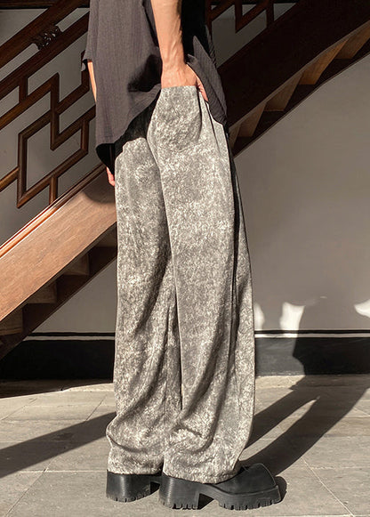 Taschen Taille Breite Elastische Bein Seide Grau Hosen Herren