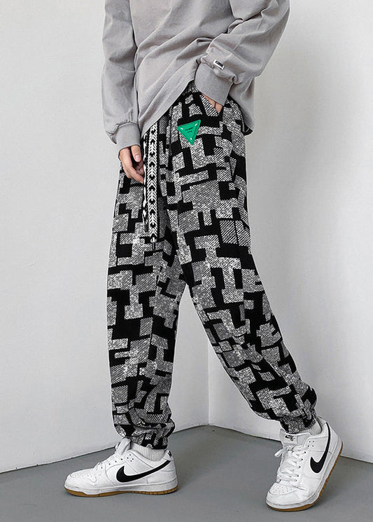 Pantalon gris pour homme, surdimensionné, en coton, imprimé printemps