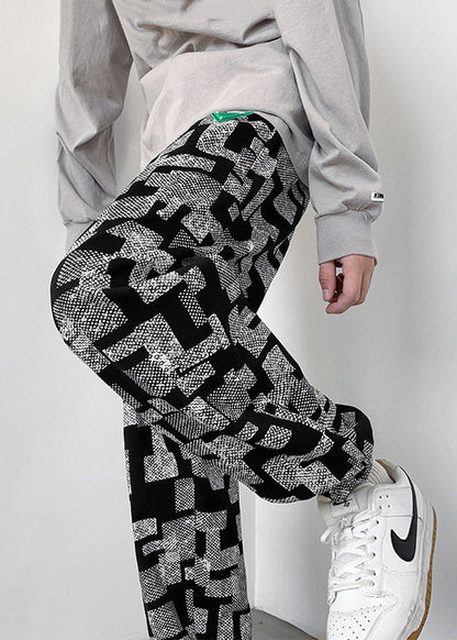 Pantalon gris pour homme, surdimensionné, en coton, imprimé printemps