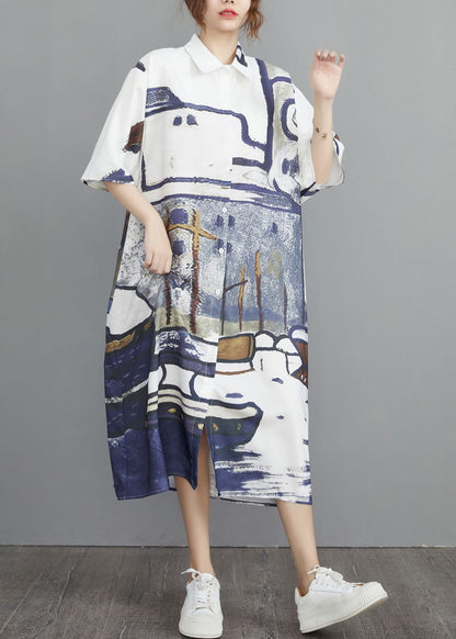 Print Sommer Oversize Baumwollhemdkleider Grau