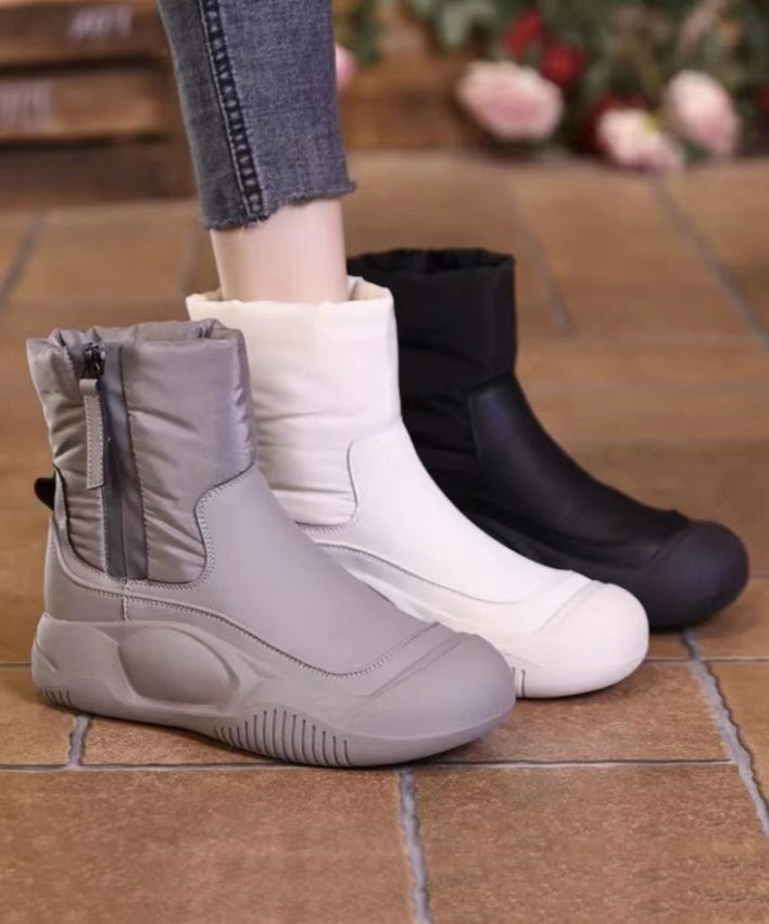 Graue, schicke Spleißstiefel mit Reißverschluss und flauschigem Wollfutter TQ066