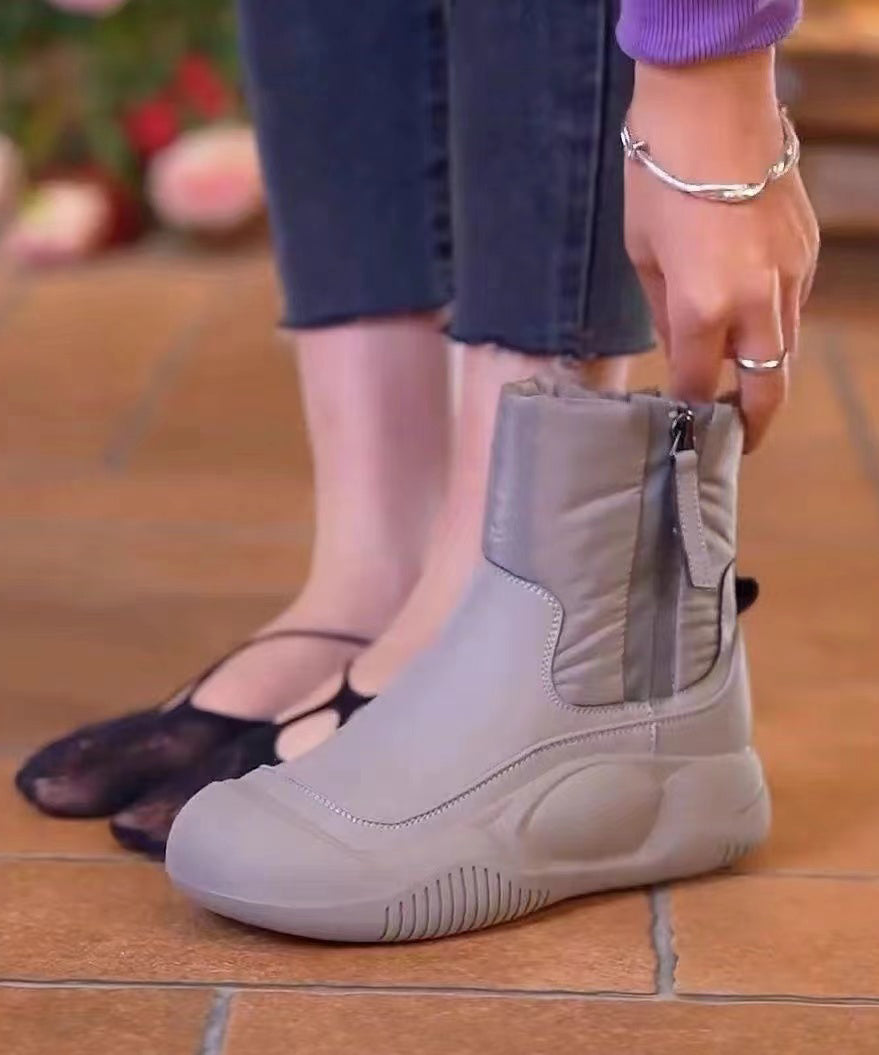 Graue, schicke Spleißstiefel mit Reißverschluss und flauschigem Wollfutter TQ066