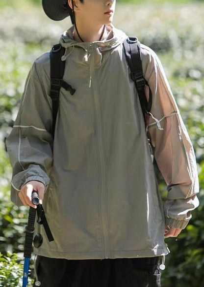 Herren Mantel mit Kapuze, LSF 50+, Sommer, mit Reißverschluss, Eistaschen, Seide, Grau