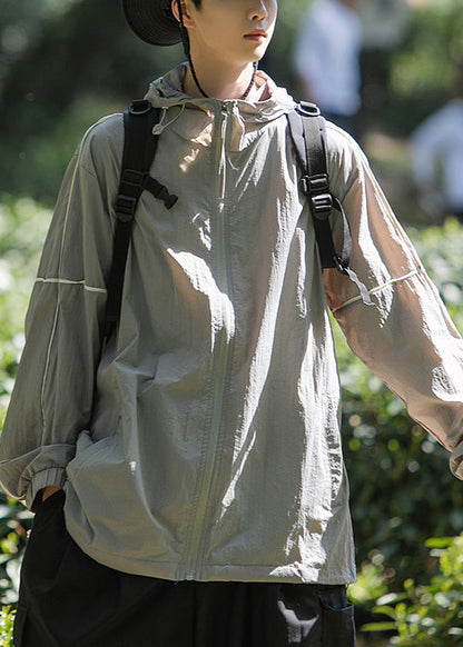 Herren Mantel mit Kapuze, LSF 50+, Sommer, mit Reißverschluss, Eistaschen, Seide, Grau