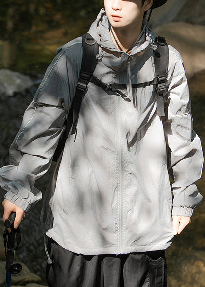 Herren Mantel mit Kapuze, LSF 50+, Sommer, mit Reißverschluss, Eistaschen, Seide, Grau