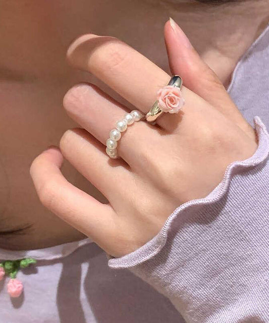 Rings Floral Alloy Handmade Two-Piece Pearl Set