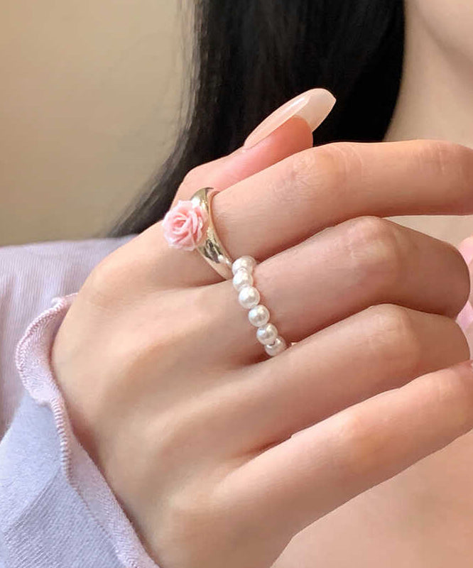 Rings Floral Alloy Handmade Two-Piece Pearl Set