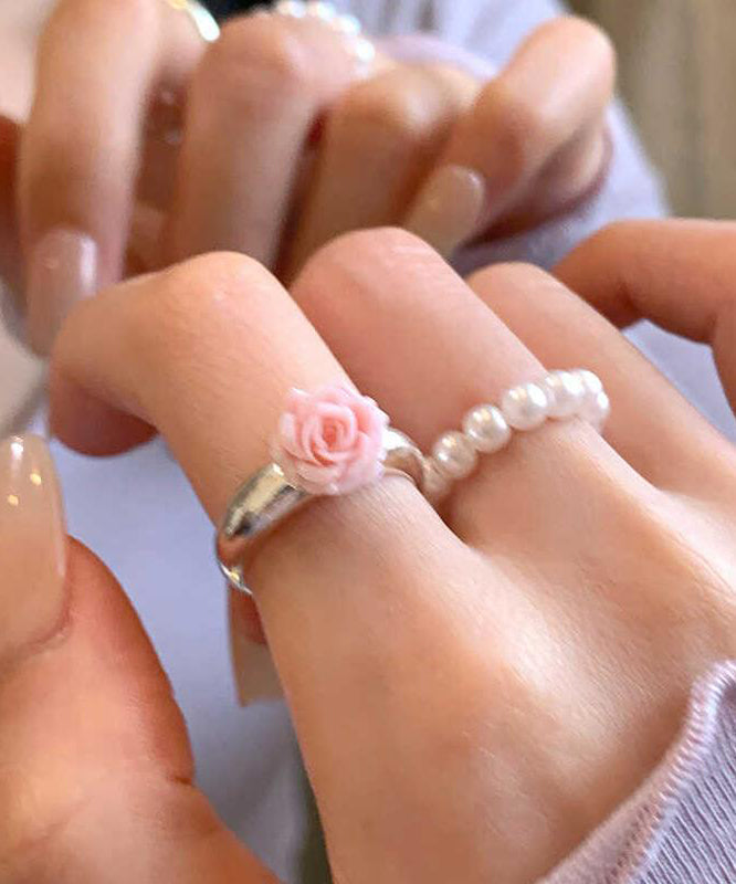 Rings Floral Alloy Handmade Two-Piece Pearl Set