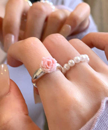 Rings Floral Alloy Handmade Two-Piece Pearl Set
