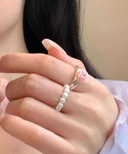 Rings Floral Alloy Handmade Two-Piece Pearl Set