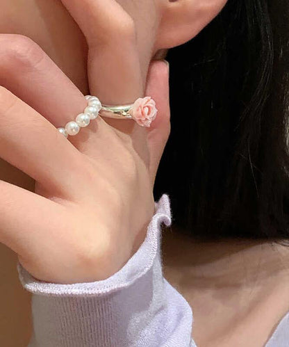 Rings Floral Alloy Handmade Two-Piece Pearl Set