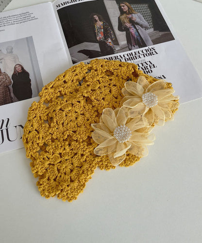 Handmade Beige Hollow Out Floral Knit Bonnie Hat YU1001