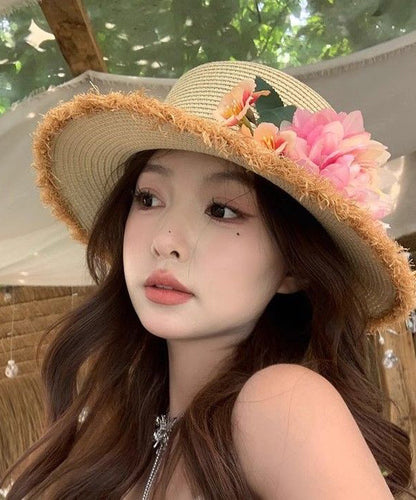 Woven Hat Straw Beige Handmade Cloche French Flower