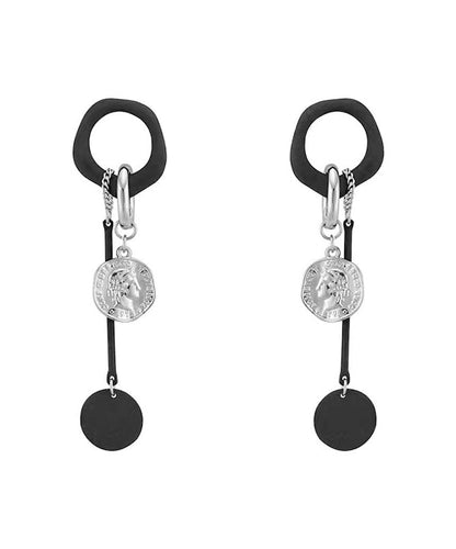Handmade Black Copper Disc Tassel Drop Earrings RA016