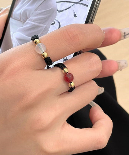 Three-Piece Copper Black Agate Weave Crystal Handmade Rings Coin