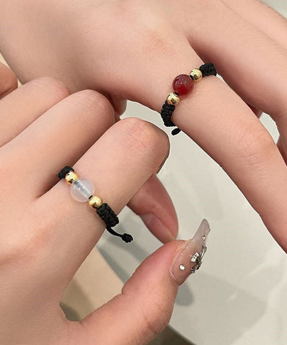 Three-Piece Copper Black Agate Weave Crystal Handmade Rings Coin