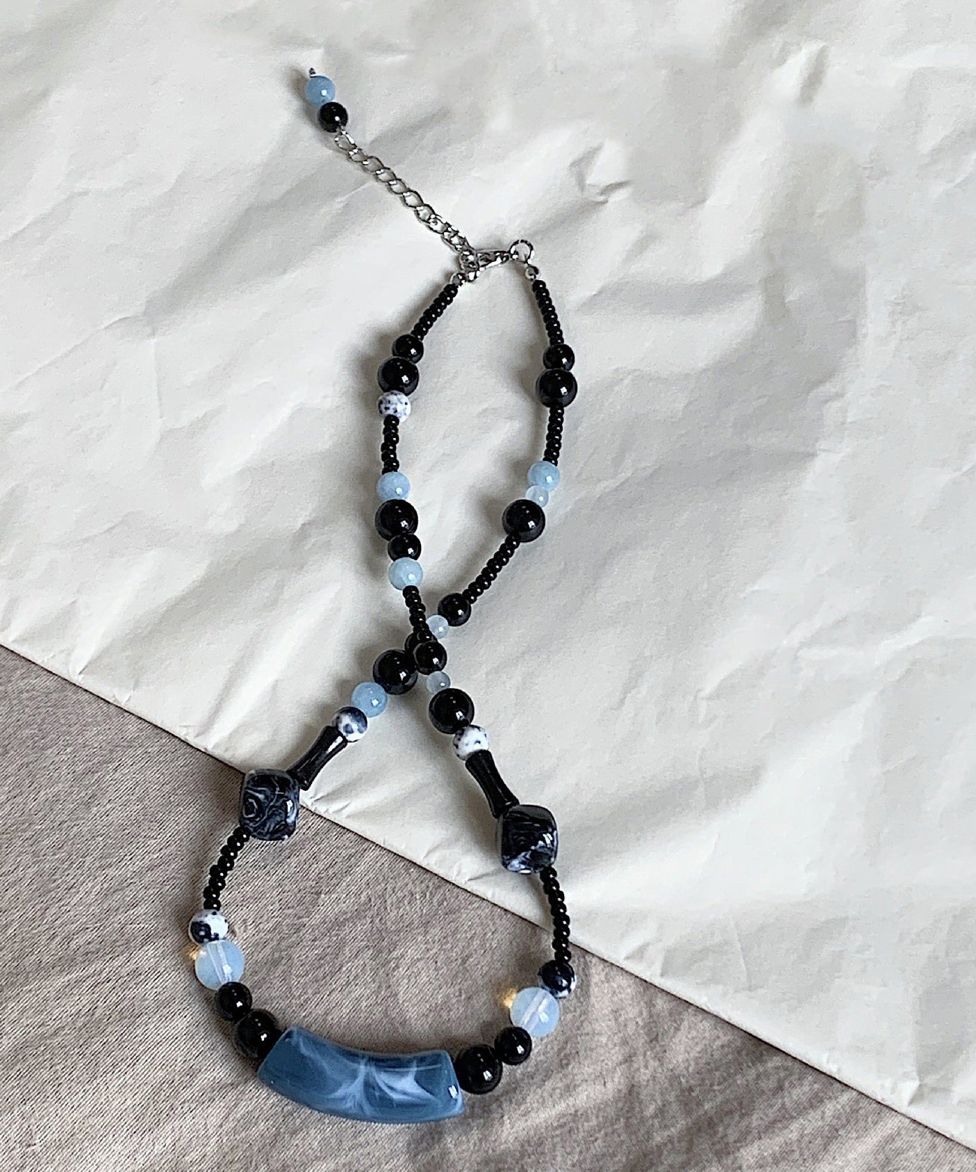 Collier de perles graduées en bambou bleu fait main GH1003