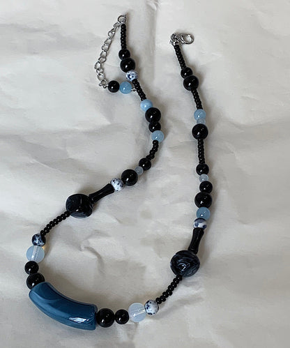 Collier de perles graduées en bambou bleu fait main GH1003