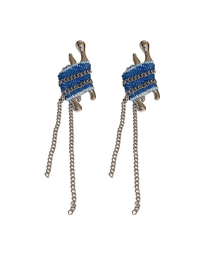 Boucles d'oreilles pendantes à pampilles en tissu denim bleu faites à la main ZZ053