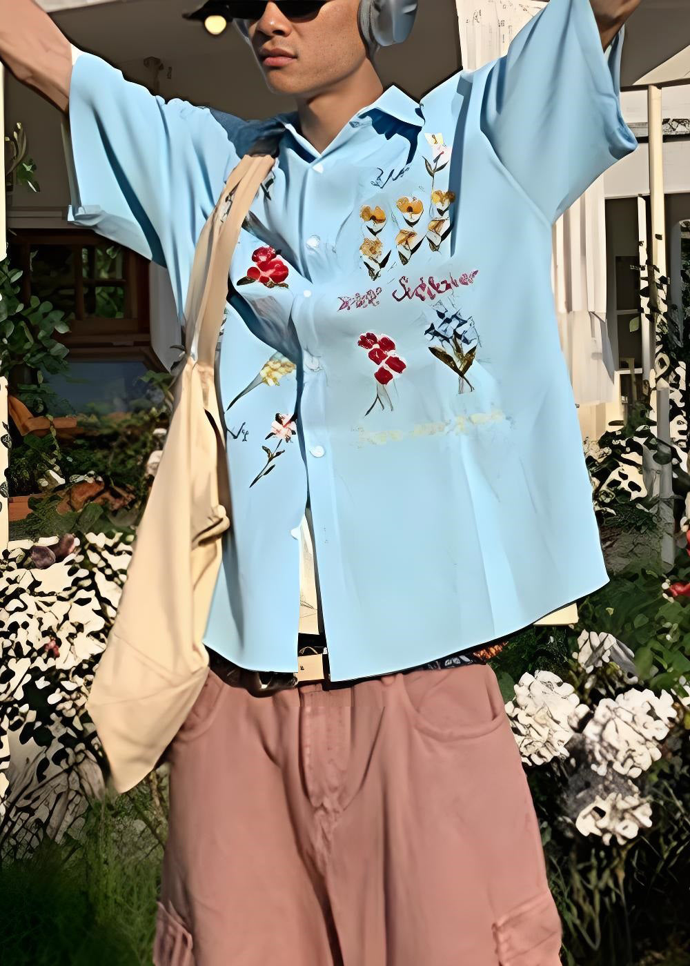 Handgemachte Baumwolle bestickt Herren blau Shirt Plaid Sommer