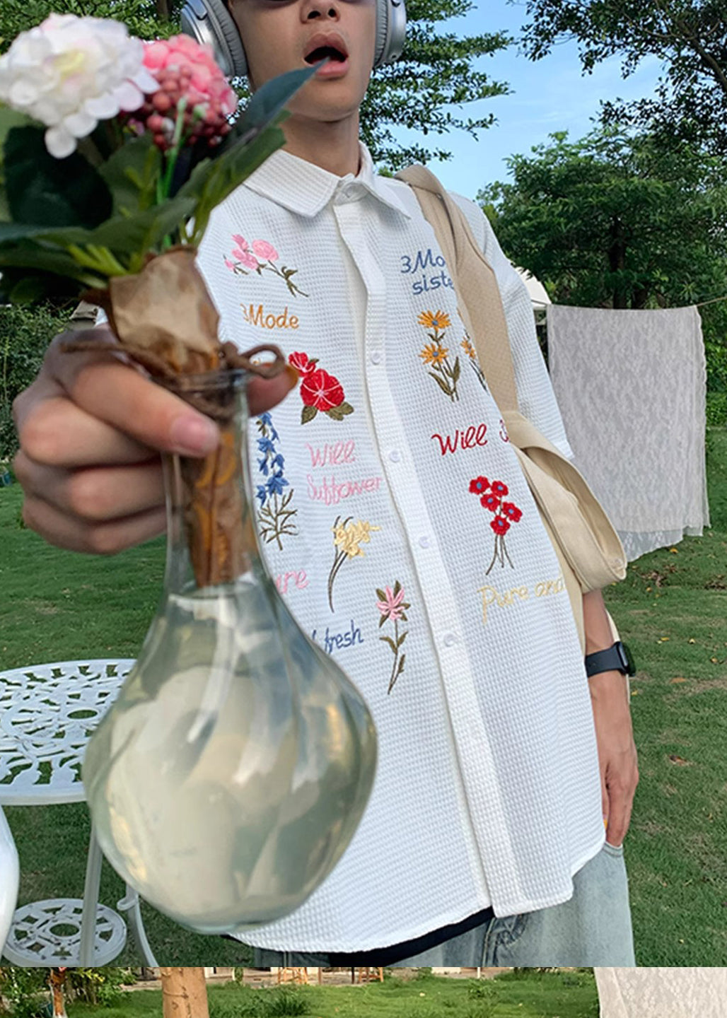 Handgemachte Baumwolle bestickt Herren blau Shirt Plaid Sommer