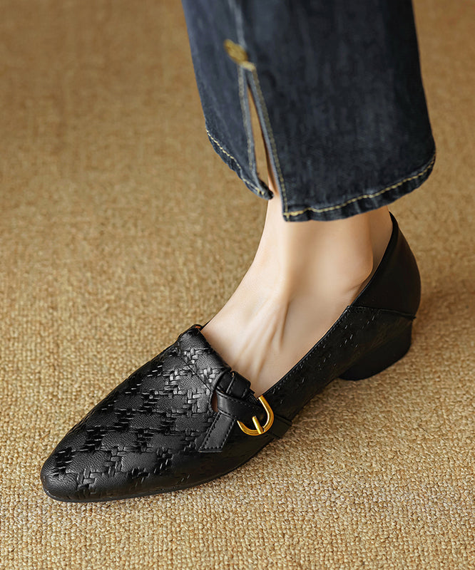 Chaussures faites main en cuir de vache, pieds plats, bout pointu, cuir marron