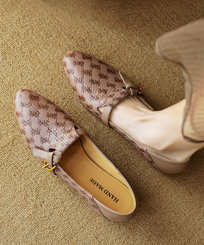 Chaussures faites main en cuir de vache, pieds plats, bout pointu, cuir marron