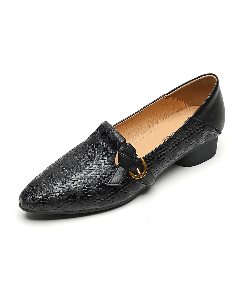 Chaussures faites main en cuir de vache, pieds plats, bout pointu, cuir marron