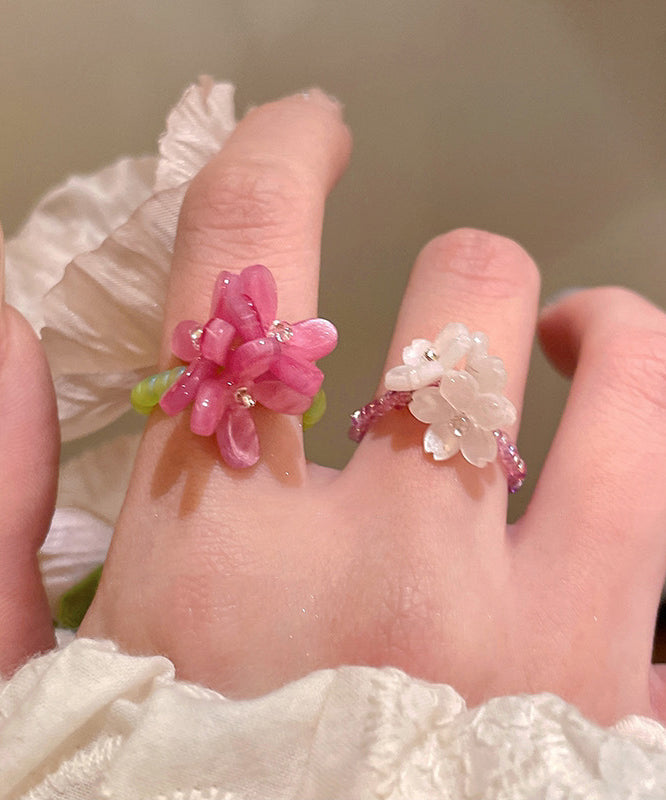 Set Handmade Colorblock Two-Piece Floral Acrylic Beads Rings