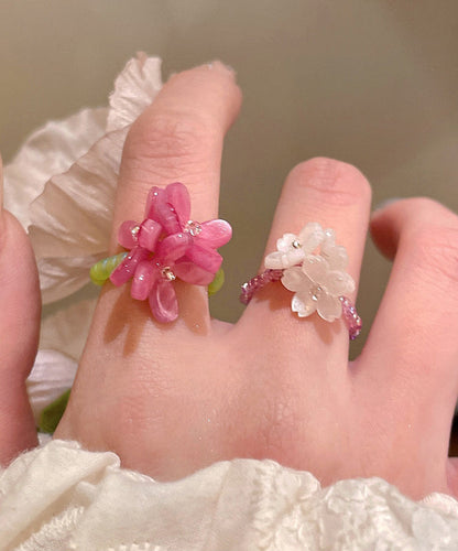 Set Handmade Colorblock Two-Piece Floral Acrylic Beads Rings