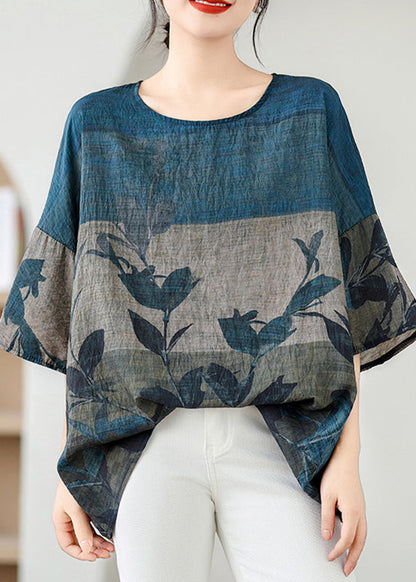 Handmade Colorblock O-Neck Print Cozy Top Summer AP060