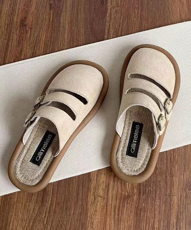 Handgefertigte bequeme Sandalen aus Wildleder in Beige mit Hohlsaum OI049