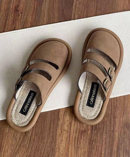 Sandales confortables en daim beige ajouré faites à la main OI049