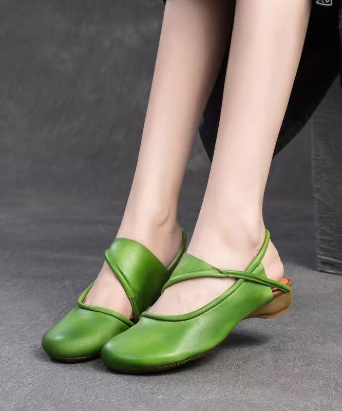 Leather Out Hollow Green Walking Splicing Handmade Cowhide