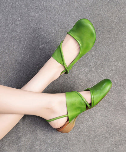 Leather Out Hollow Green Walking Splicing Handmade Cowhide