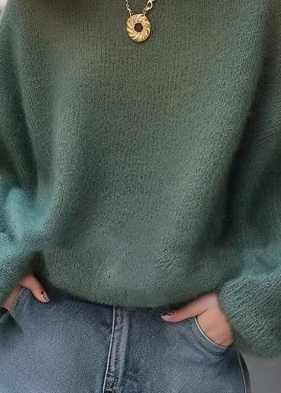 Handgemachte grüne O-Ausschnitt kuschelige Strickpullover Frühling TO004