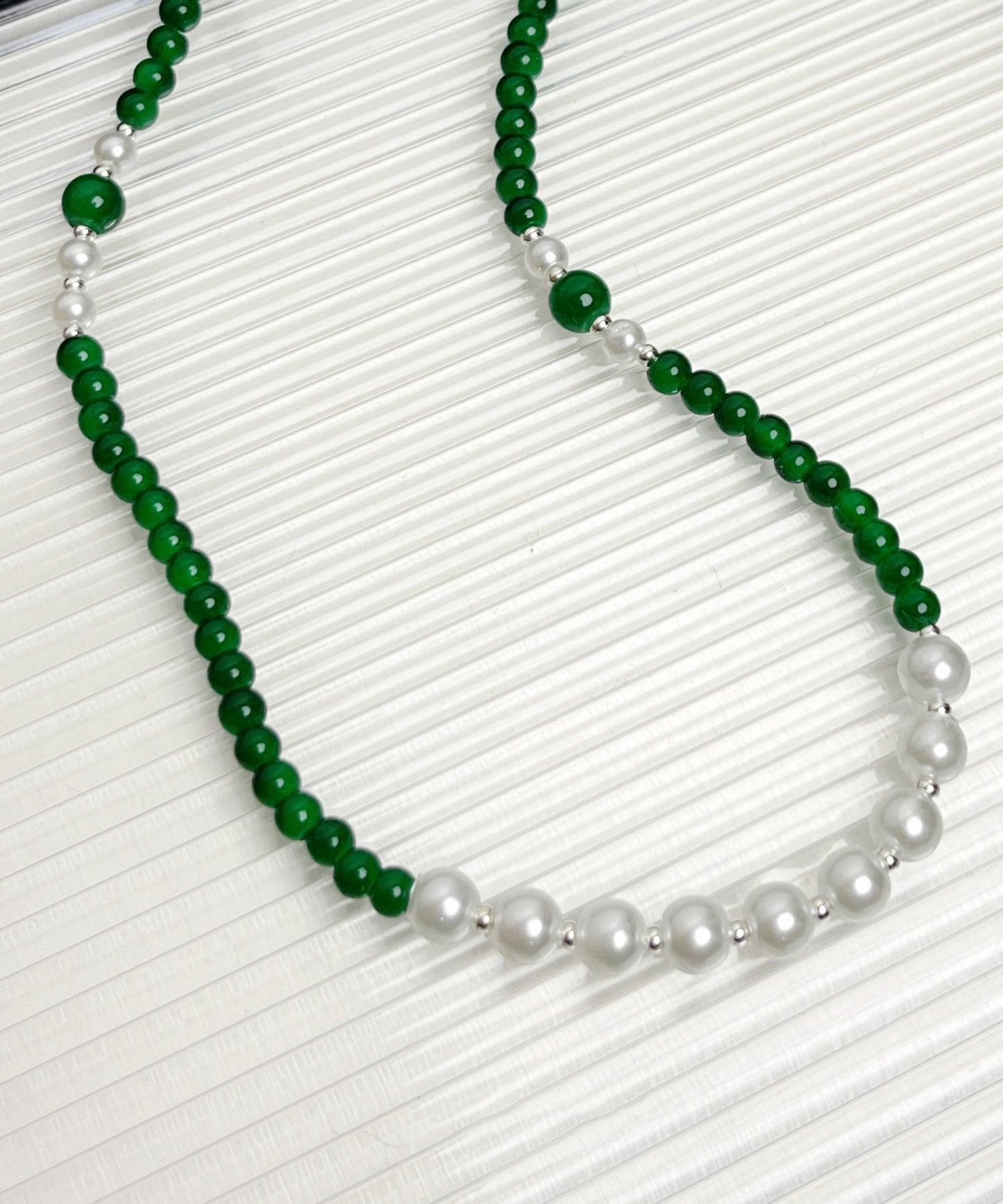 Handmade Green Sterling Silver Agate Pear Beading Gratuated Bead Necklace AB1091