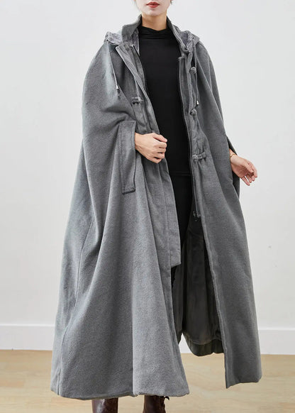 Handmade Grey Oversized Lengthen Warm Fleece Hooded Coat Cloak Sleeves Ada Fashion