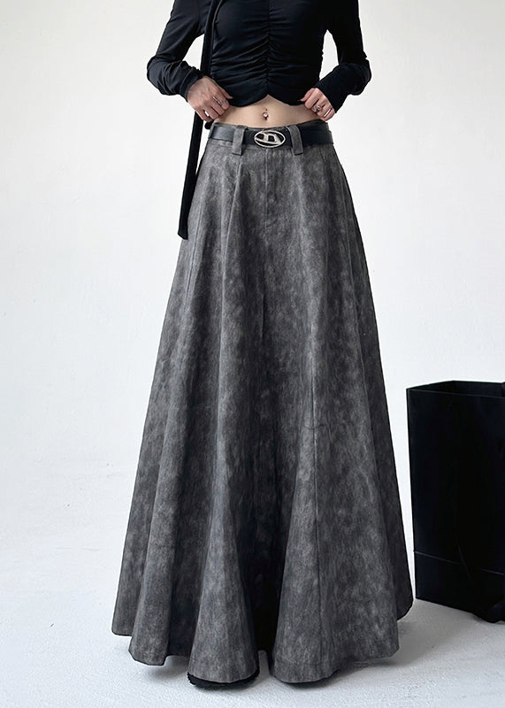 Handmade Grey Print High Waist A Line Skirt Spring TA038